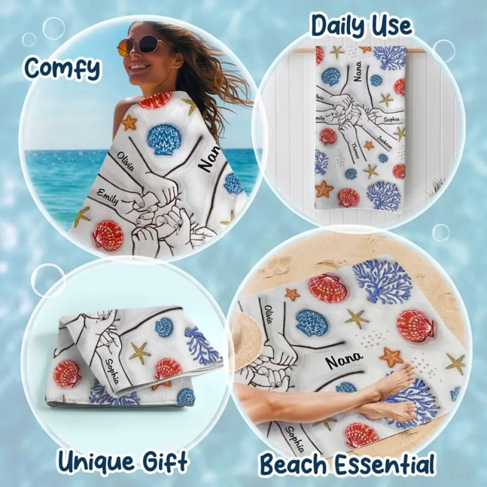 Wonderful Summer With Grandma - Family Personalized Custom Beach Towel - Summer Vacation Gift For Grandma 4 Wonderful Summer With Grandma - Family Personalized Custom Beach Towel - Summer Vacation Gift For Grandma - Image 4