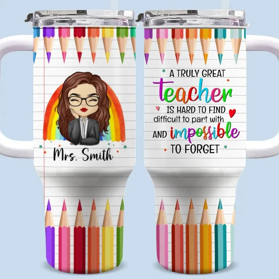 Teaching Is A Work Of Heart - Teacher Personalized Custom 40 Oz Stainless Steel Tumbler With Handle - Gift For Teacher 1 Teaching Is A Work Of Heart - Teacher Personalized Custom 40 Oz Stainless Steel Tumbler With Handle - Gift For Teacher