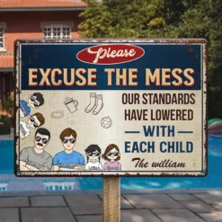 Excuse The Mess - Family Personalized Custom Home Decor Metal Sign - House Warming Gift For Family Members -Pawfect House Store 667b9a505a39f