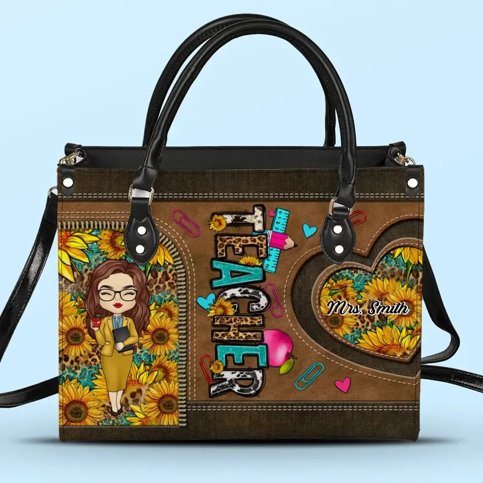 Teachers Change The World One Child At A Time - Teacher Personalized Custom Leather Handbag - Gift For Teacher 2 Teachers Change The World One Child At A Time - Teacher Personalized Custom Leather Handbag - Gift For Teacher - Image 2