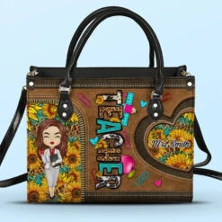 Teachers Change The World One Child At A Time - Teacher Personalized Custom Leather Handbag - Gift For Teacher