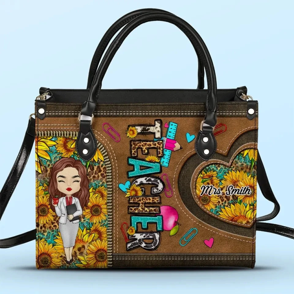 Teachers Change The World One Child At A Time - Teacher Personalized Custom Leather Handbag - Gift For Teacher 1 Teachers Change The World One Child At A Time - Teacher Personalized Custom Leather Handbag - Gift For Teacher