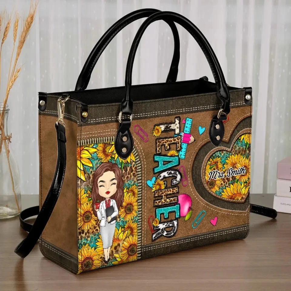 Teachers Change The World One Child At A Time - Teacher Personalized Custom Leather Handbag - Gift For Teacher 3 Teachers Change The World One Child At A Time - Teacher Personalized Custom Leather Handbag - Gift For Teacher - Image 3