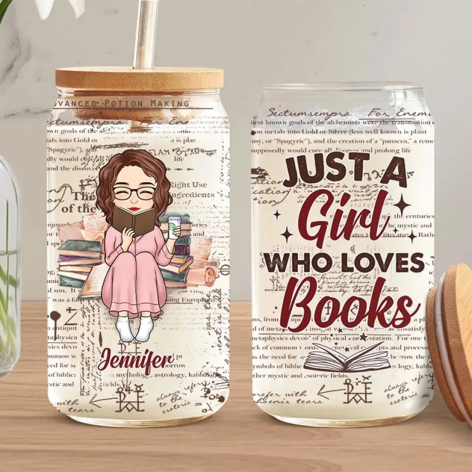 She Is A Bookworm - Book Lovers Personalized Custom Glass Cup, Iced Coffee Cup - Gift For Book Lovers 1 She Is A Bookworm - Book Lovers Personalized Custom Glass Cup, Iced Coffee Cup - Gift For Book Lovers