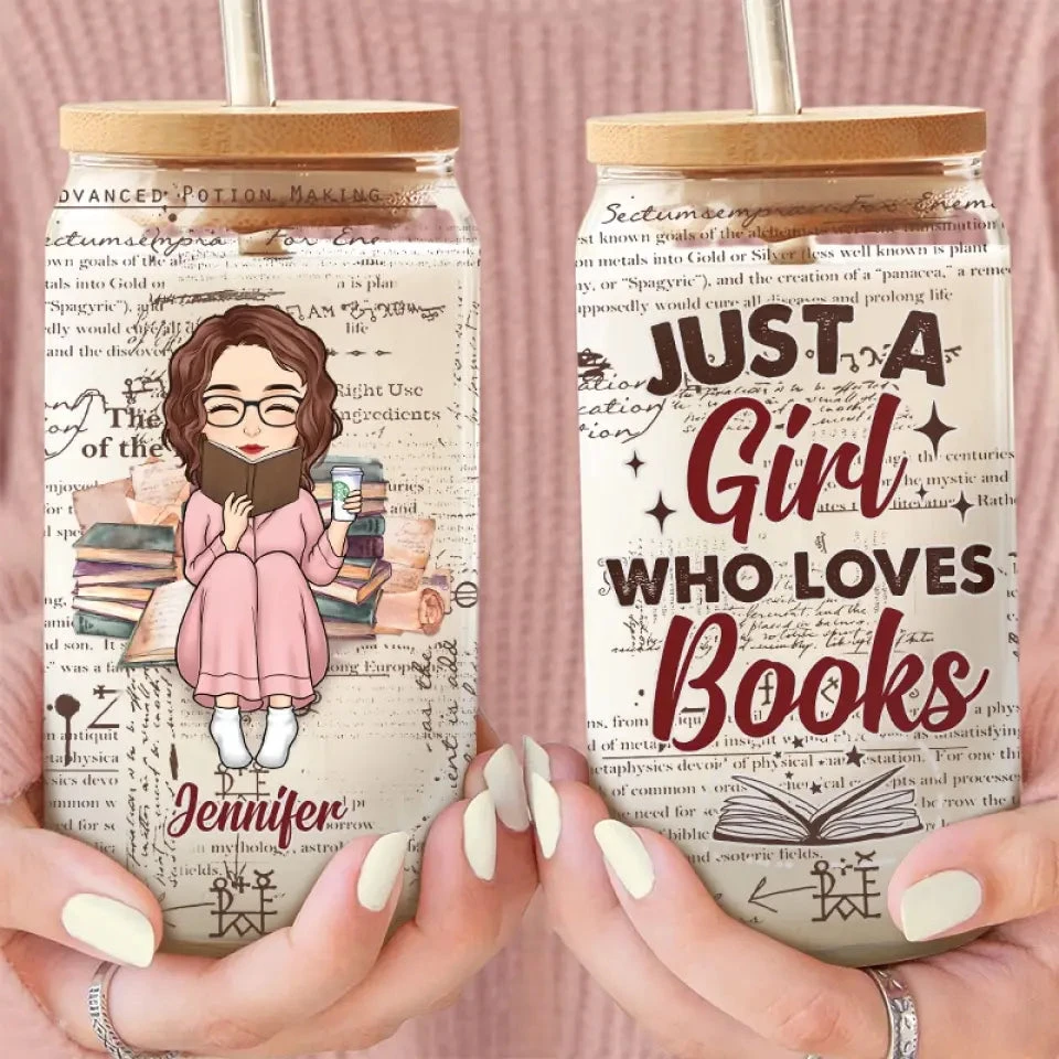 She Is A Bookworm - Book Lovers Personalized Custom Glass Cup, Iced Coffee Cup - Gift For Book Lovers 3 She Is A Bookworm - Book Lovers Personalized Custom Glass Cup, Iced Coffee Cup - Gift For Book Lovers - Image 3