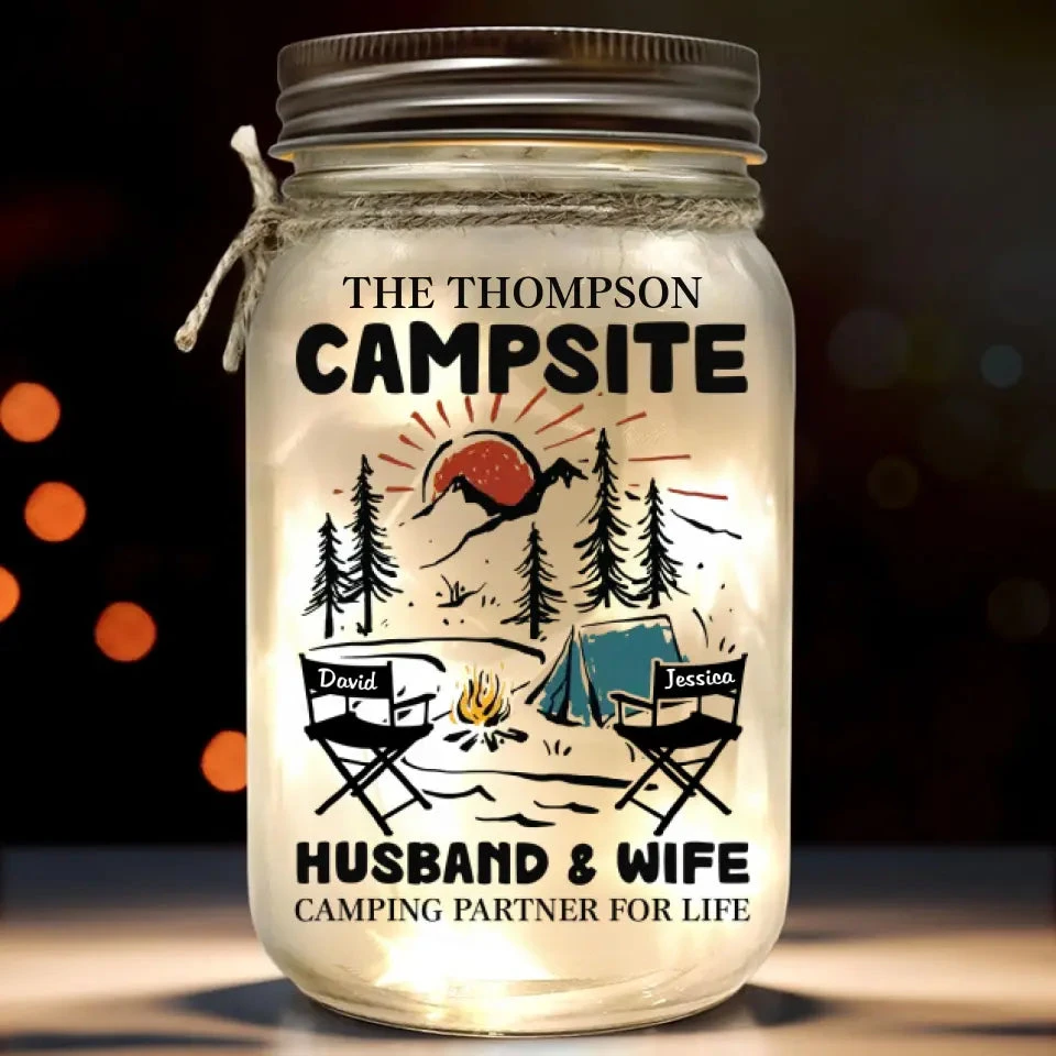 Making Memories One Campsite At A Time - Camping Personalized Custom Mason Jar Light - Gift For Couple, Husband Wife, Camping Lovers 2 Making Memories One Campsite At A Time - Camping Personalized Custom Mason Jar Light - Gift For Couple, Husband Wife, Camping Lovers - Image 2