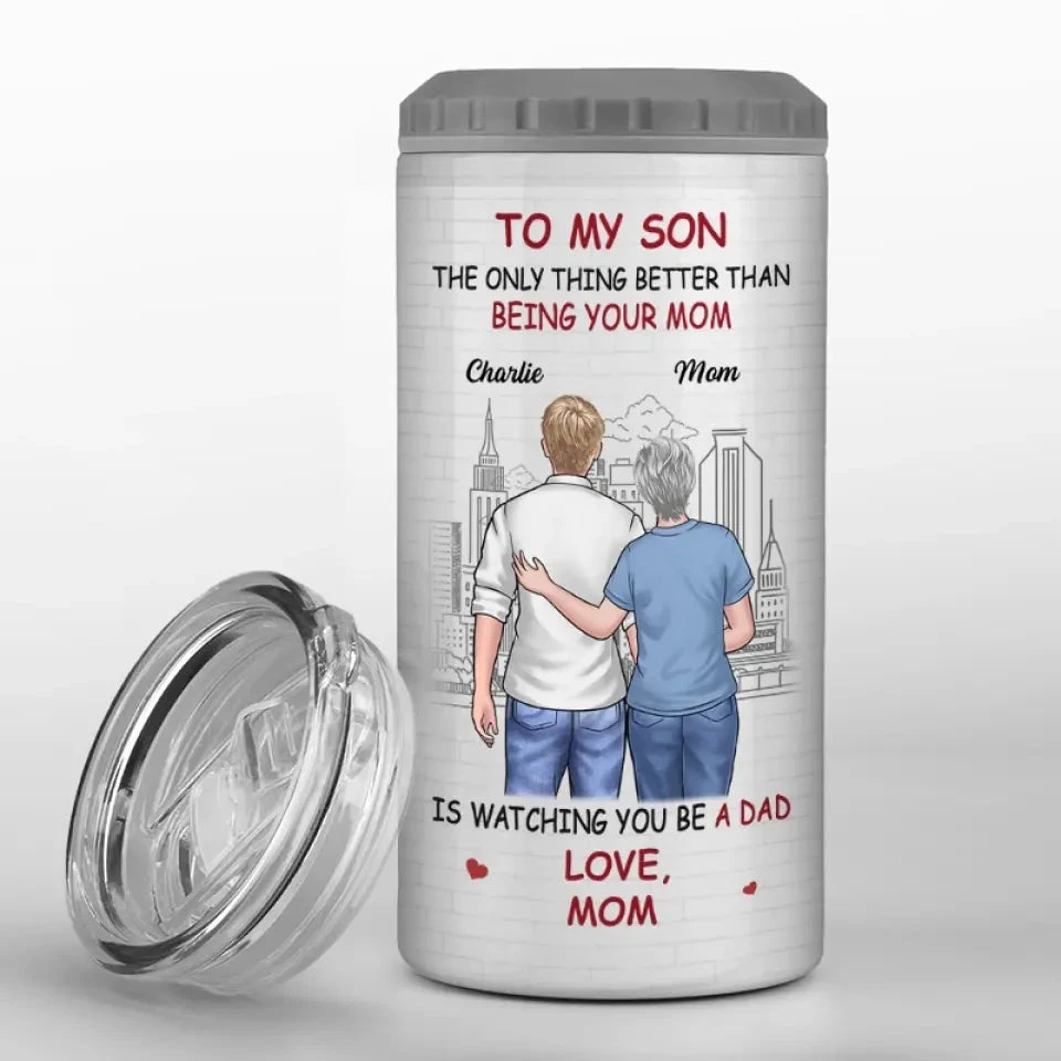 Congrats On Becoming A Dad - Family Personalized Custom 4 In 1 Can Cooler Tumbler - Gift For Son, Grandson 1 Congrats On Becoming A Dad - Family Personalized Custom 4 In 1 Can Cooler Tumbler - Gift For Son, Grandson
