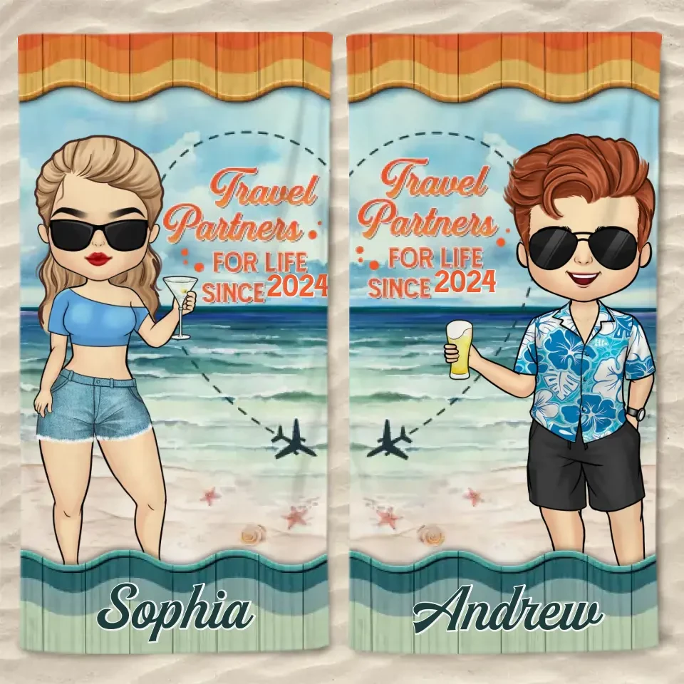 My Favorite Travel Partner - Couple Personalized Custom Beach Towel - Summer Vacation Gift For Husband Wife, Anniversary 2 My Favorite Travel Partner - Couple Personalized Custom Beach Towel - Summer Vacation Gift For Husband Wife, Anniversary - Image 2