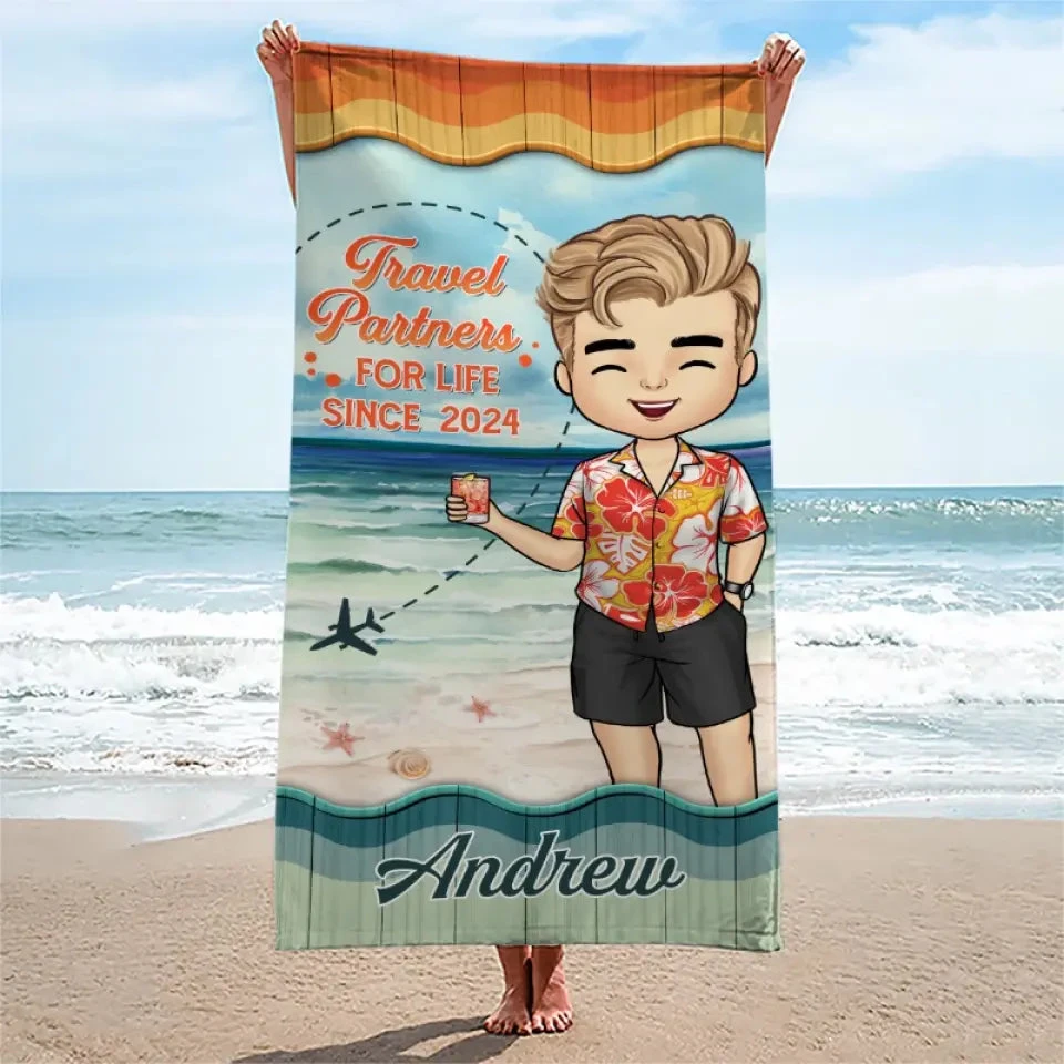 My Favorite Travel Partner - Couple Personalized Custom Beach Towel - Summer Vacation Gift For Husband Wife, Anniversary 3 My Favorite Travel Partner - Couple Personalized Custom Beach Towel - Summer Vacation Gift For Husband Wife, Anniversary - Image 3