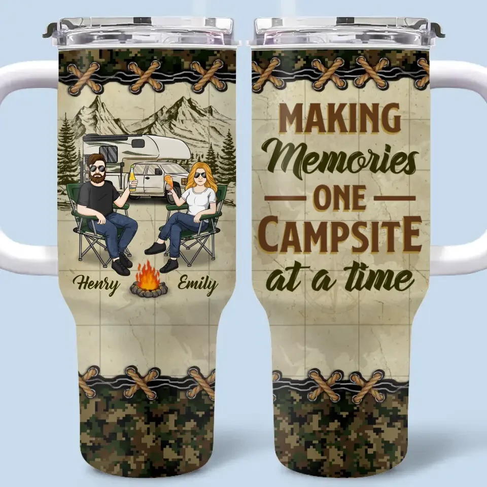 Our Love Story Is A Journey - Camping Personalized Custom 40 Oz Stainless Steel Tumbler With Handle - Gift For Husband Wife, Camping Lovers 2 Our Love Story Is A Journey - Camping Personalized Custom 40 Oz Stainless Steel Tumbler With Handle - Gift For Husband Wife, Camping Lovers - Image 2