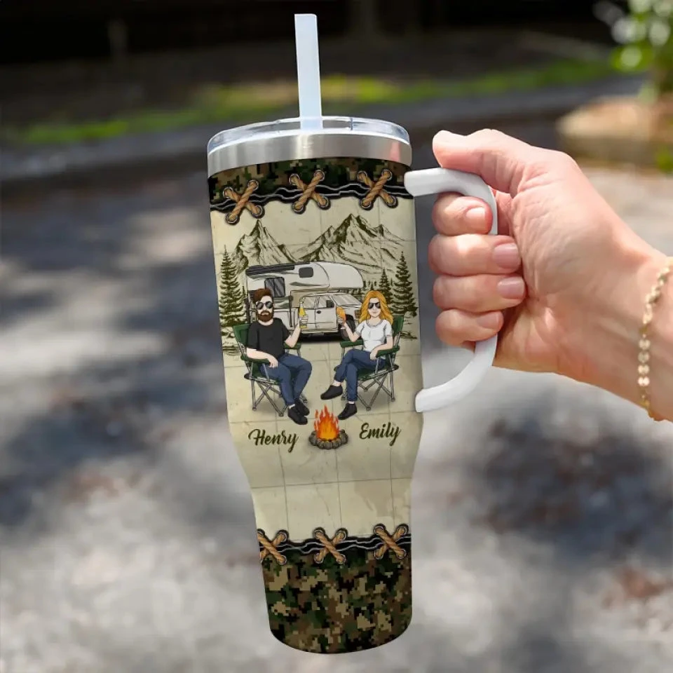 Our Love Story Is A Journey - Camping Personalized Custom 40 Oz Stainless Steel Tumbler With Handle - Gift For Husband Wife, Camping Lovers 3 Our Love Story Is A Journey - Camping Personalized Custom 40 Oz Stainless Steel Tumbler With Handle - Gift For Husband Wife, Camping Lovers - Image 3