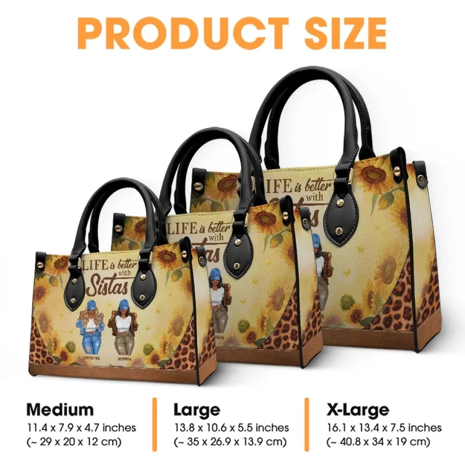 Life Is Better With Sistas - Bestie Personalized Custom Leather Handbag - Gift For Best Friends, BFF, Sisters 4 Life Is Better With Sistas - Bestie Personalized Custom Leather Handbag - Gift For Best Friends, BFF, Sisters - Image 4