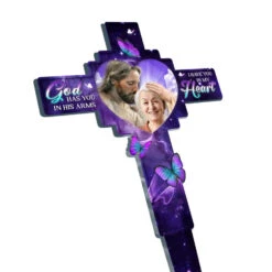 Custom Photo God Has You In His Arms - Memorial Personalized Custom Stain Glass Style Acrylic Garden Stake - Sympathy Gift For Family Members -Pawfect House Store 66876a2046b72
