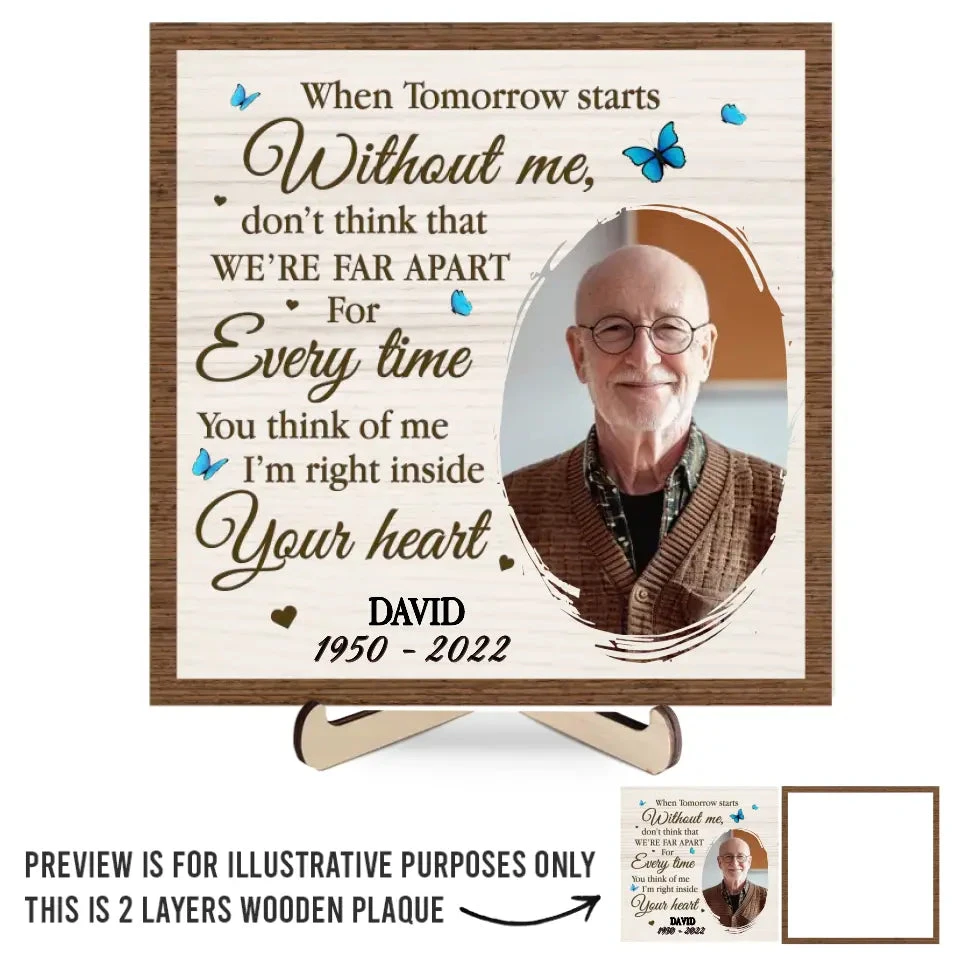 Custom Photo I'm Right Inside Your Heart - Memorial Personalized Custom 2-Layered Wooden Plaque With Stand - Sympathy Gift For Family Members 2 Custom Photo I'm Right Inside Your Heart - Memorial Personalized Custom 2-Layered Wooden Plaque With Stand - Sympathy Gift For Family Members - Image 2