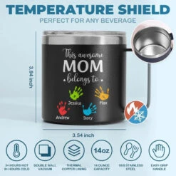 These Hands Hold Your Heart Forever - Family Personalized Custom 14oz Stainless Steel Tumbler With Handle - Gift For Mom, Grandma -Pawfect House Store 668cc250e666b