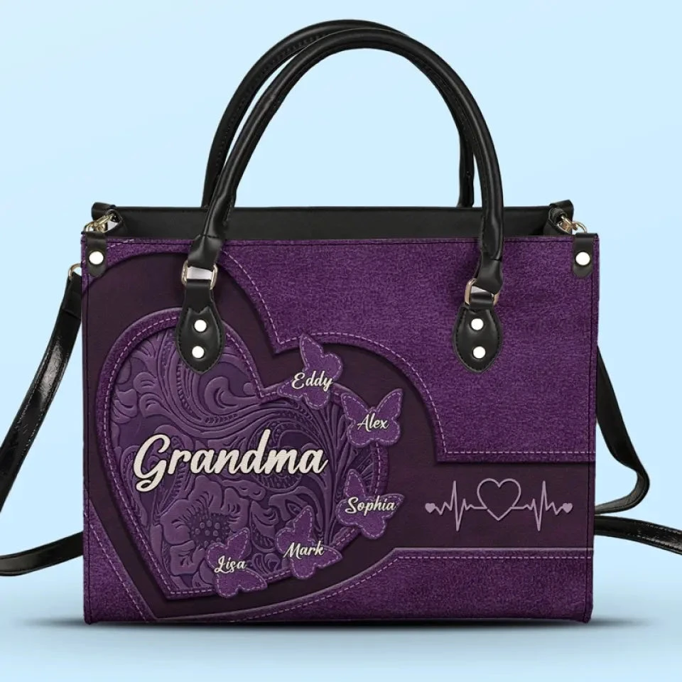 Happiness Is Being A Grandma - Family Personalized Custom Leather Handbag - Gift For Mom, Grandma 1 Happiness Is Being A Grandma - Family Personalized Custom Leather Handbag - Gift For Mom, Grandma