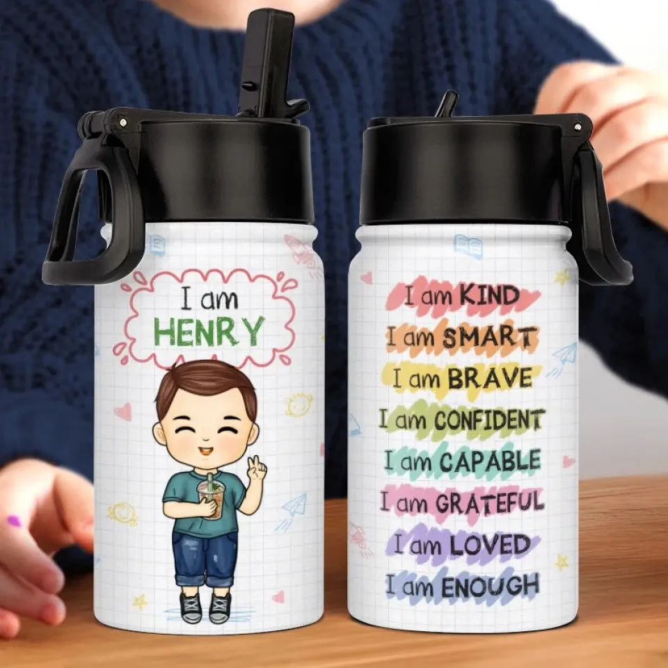 I Am Kind - Personalized Custom Kid Water Bottle - Back To School Gift For Kid, Grandkid 3 I Am Kind - Personalized Custom Kid Water Bottle - Back To School Gift For Kid, Grandkid - Image 3