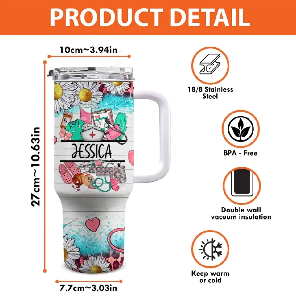 Nursing Is One Of The Fine Arts - Nurse Personalized Custom 40 Oz Stainless Steel Tumbler With Handle - Appreciation, Thank You Gift, Nurse Life 4 Nursing Is One Of The Fine Arts - Nurse Personalized Custom 40 Oz Stainless Steel Tumbler With Handle - Appreciation, Thank You Gift, Nurse Life - Image 4