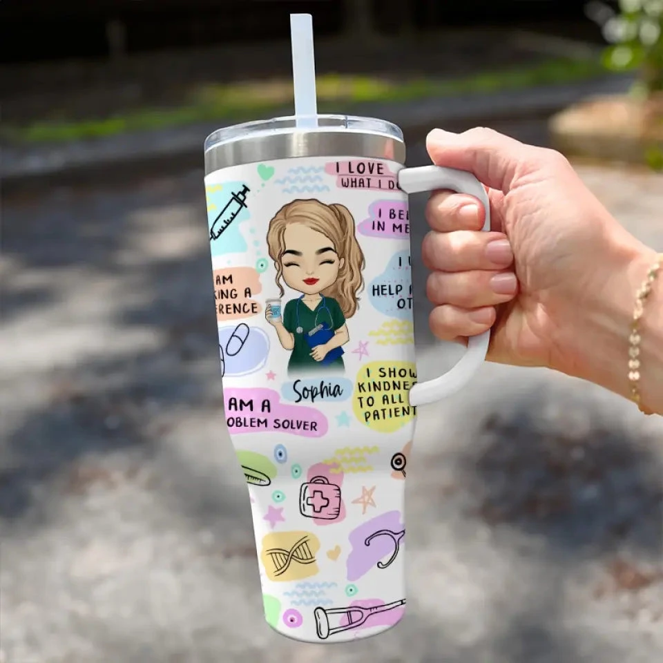 She Is An Amazing Nurse - Nurse Personalized Custom 40 Oz Stainless Steel Tumbler With Handle - Appreciation, Thank You Gift, Nurse Life 3 She Is An Amazing Nurse - Nurse Personalized Custom 40 Oz Stainless Steel Tumbler With Handle - Appreciation, Thank You Gift, Nurse Life - Image 3
