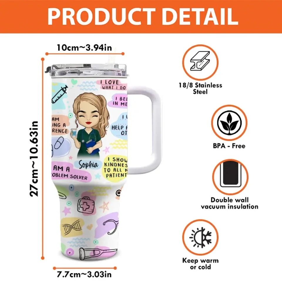 She Is An Amazing Nurse - Nurse Personalized Custom 40 Oz Stainless Steel Tumbler With Handle - Appreciation, Thank You Gift, Nurse Life 4 She Is An Amazing Nurse - Nurse Personalized Custom 40 Oz Stainless Steel Tumbler With Handle - Appreciation, Thank You Gift, Nurse Life - Image 4