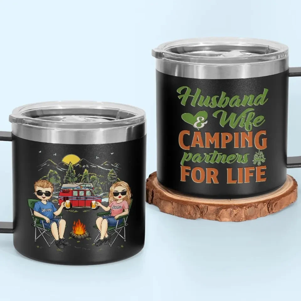 Life Is Better Around The Campfire - Camping Personalized Custom 14oz Stainless Steel Tumbler With Handle - Gift For Couple, Husband Wife, Camping Lovers 1 Life Is Better Around The Campfire - Camping Personalized Custom 14oz Stainless Steel Tumbler With Handle - Gift For Couple, Husband Wife, Camping Lovers