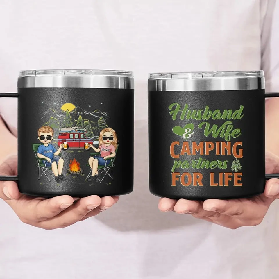 Life Is Better Around The Campfire - Camping Personalized Custom 14oz Stainless Steel Tumbler With Handle - Gift For Couple, Husband Wife, Camping Lovers 3 Life Is Better Around The Campfire - Camping Personalized Custom 14oz Stainless Steel Tumbler With Handle - Gift For Couple, Husband Wife, Camping Lovers - Image 3