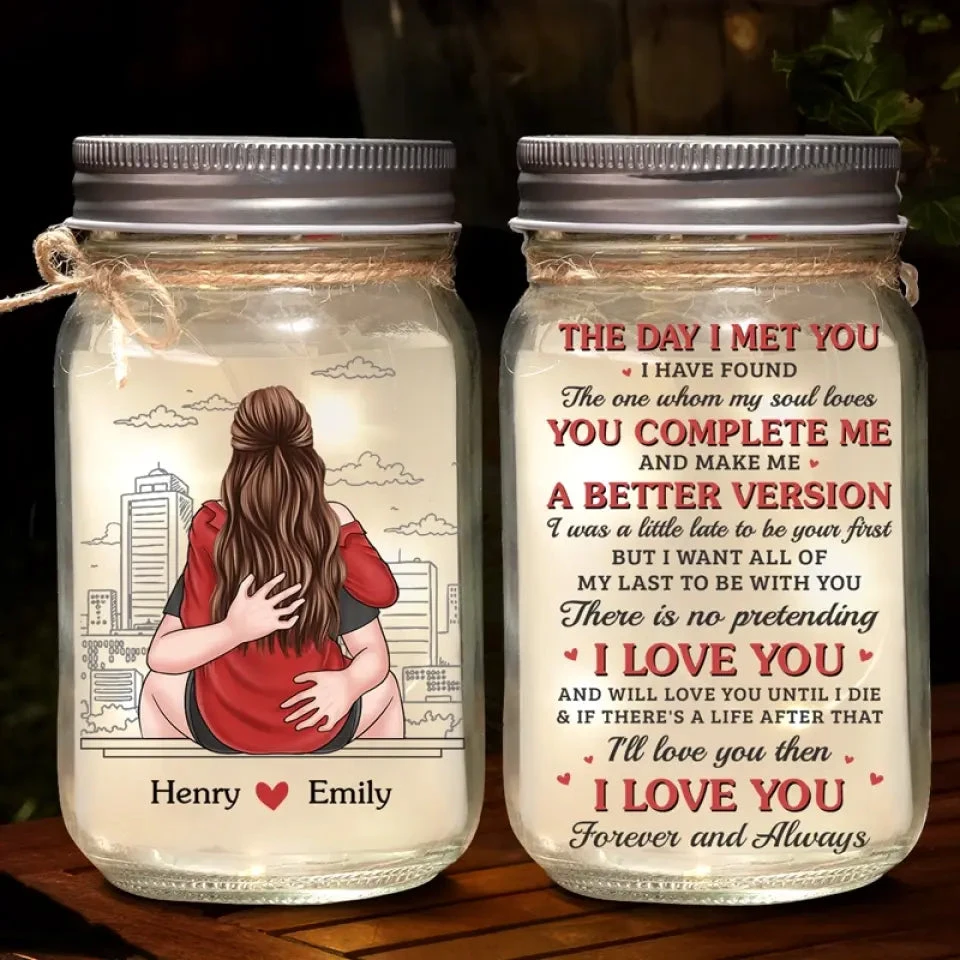 Your First Kiss Or Your First Love - Couple Personalized Custom Mason Jar Light - Gift For Couple, Husband Wife, Anniversary 1 Your First Kiss Or Your First Love - Couple Personalized Custom Mason Jar Light - Gift For Couple, Husband Wife, Anniversary
