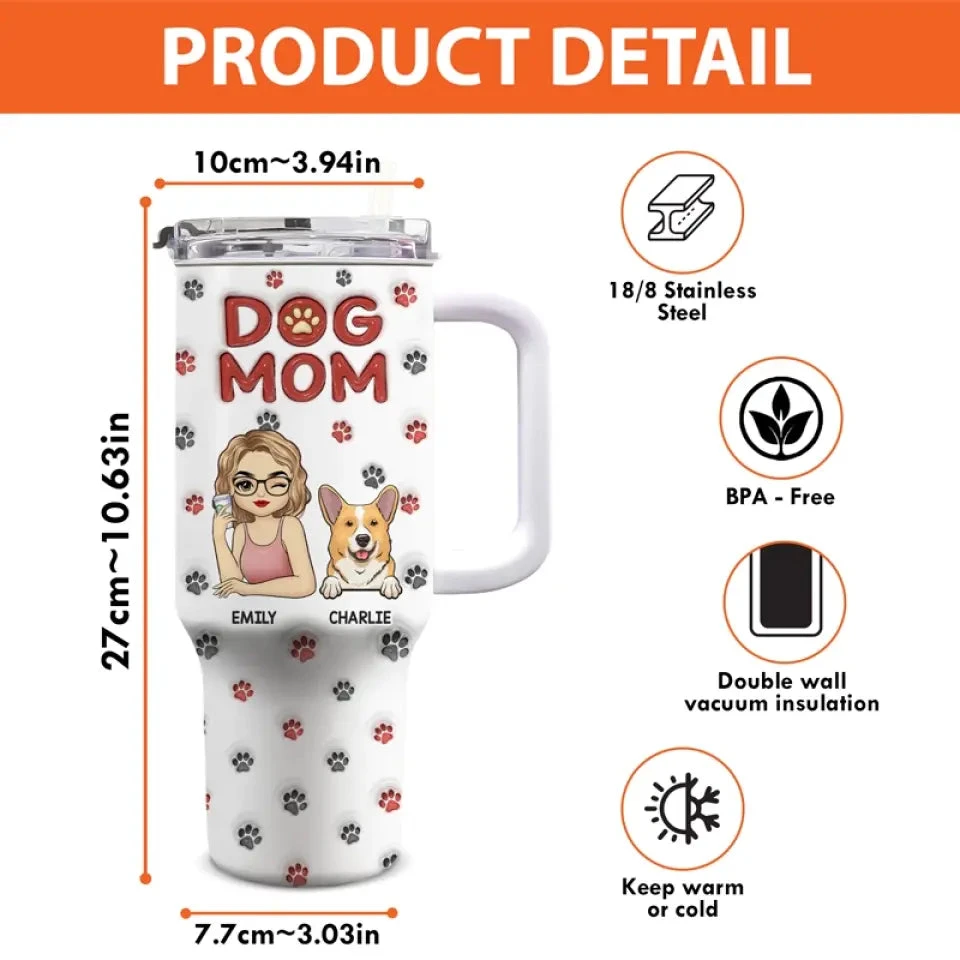 Pets Fill Your Heart - Dog & Cat Personalized Custom 3D Inflated Effect Printed 40 Oz Stainless Steel Tumbler With Handle - Gift For Pet Owners, Pet Lovers 4 Pets Fill Your Heart - Dog & Cat Personalized Custom 3D Inflated Effect Printed 40 Oz Stainless Steel Tumbler With Handle - Gift For Pet Owners, Pet Lovers - Image 4