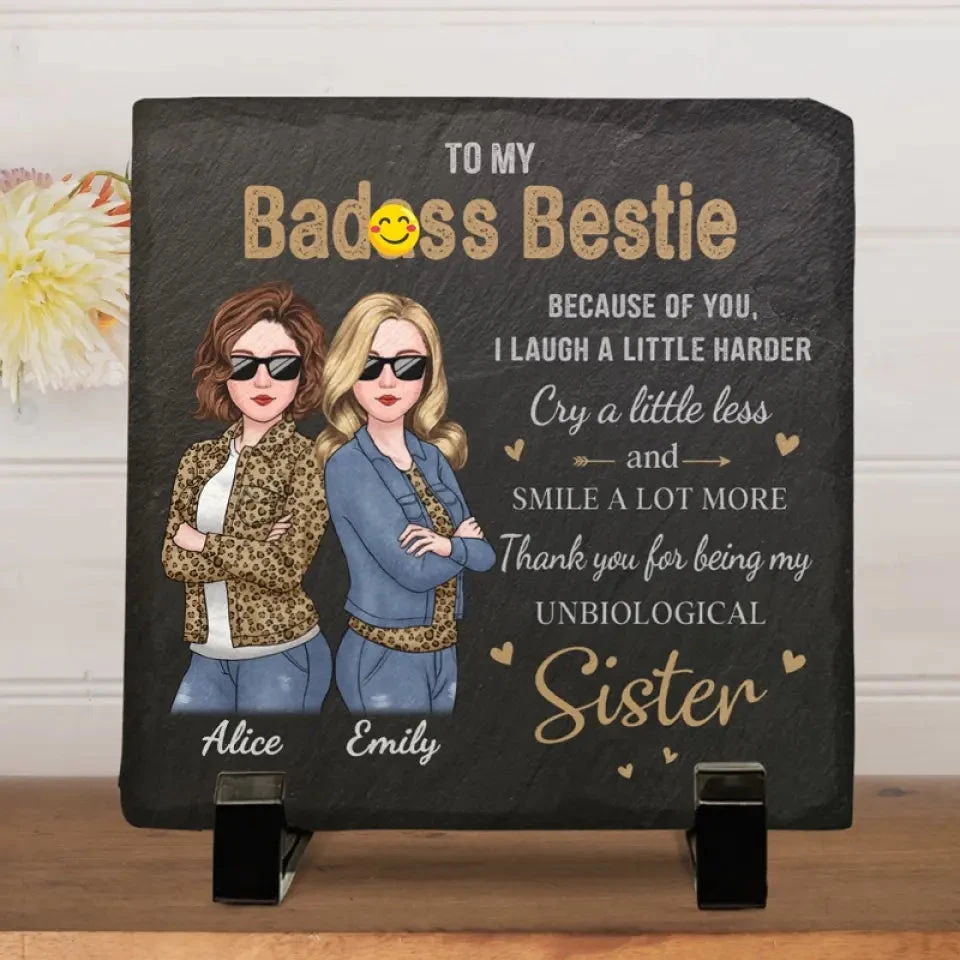 Thank You For Being My Unbiological Sister - Bestie Personalized Custom Square Shaped Stone With Stand - Gift For Best Friends, BFF, Sisters 1 Thank You For Being My Unbiological Sister - Bestie Personalized Custom Square Shaped Stone With Stand - Gift For Best Friends, BFF, Sisters