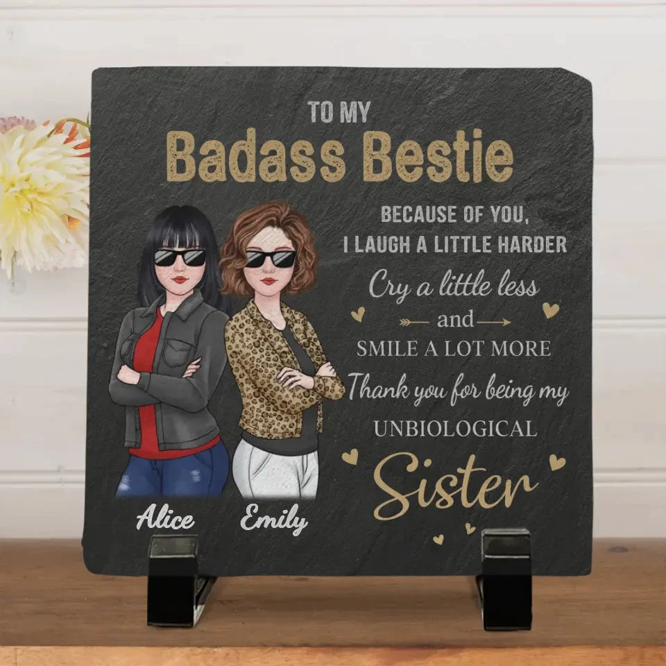 Thank You For Being My Unbiological Sister - Bestie Personalized Custom Square Shaped Stone With Stand - Gift For Best Friends, BFF, Sisters 2 Thank You For Being My Unbiological Sister - Bestie Personalized Custom Square Shaped Stone With Stand - Gift For Best Friends, BFF, Sisters - Image 2