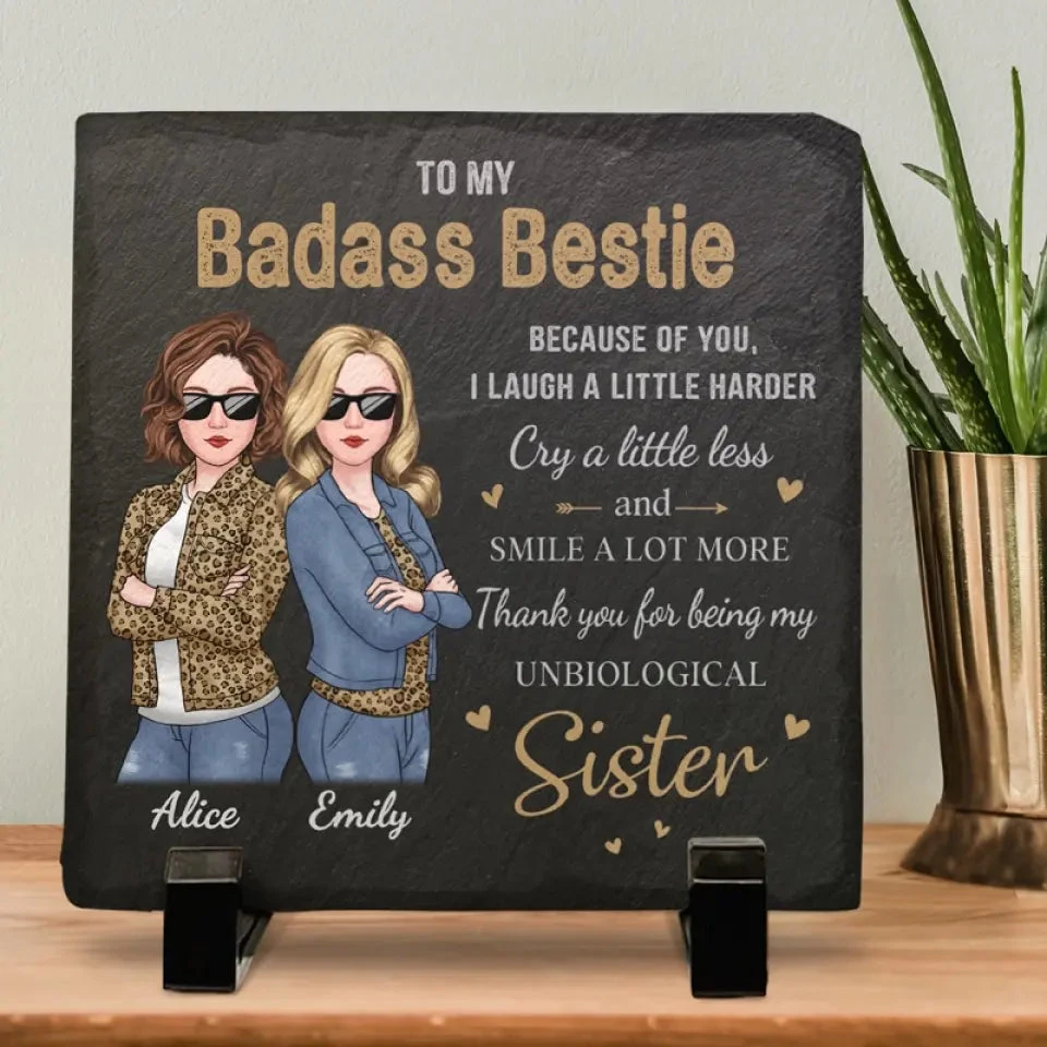 Thank You For Being My Unbiological Sister - Bestie Personalized Custom Square Shaped Stone With Stand - Gift For Best Friends, BFF, Sisters 3 Thank You For Being My Unbiological Sister - Bestie Personalized Custom Square Shaped Stone With Stand - Gift For Best Friends, BFF, Sisters - Image 3