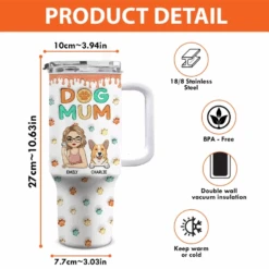 My Happiness Has Four Paws - Dog & Cat Personalized Custom 3D Inflated Effect Printed 40 Oz Stainless Steel Tumbler With Handle - Gift For Pet Owners, Pet Lovers -Pawfect House Store 6699f6536a76c