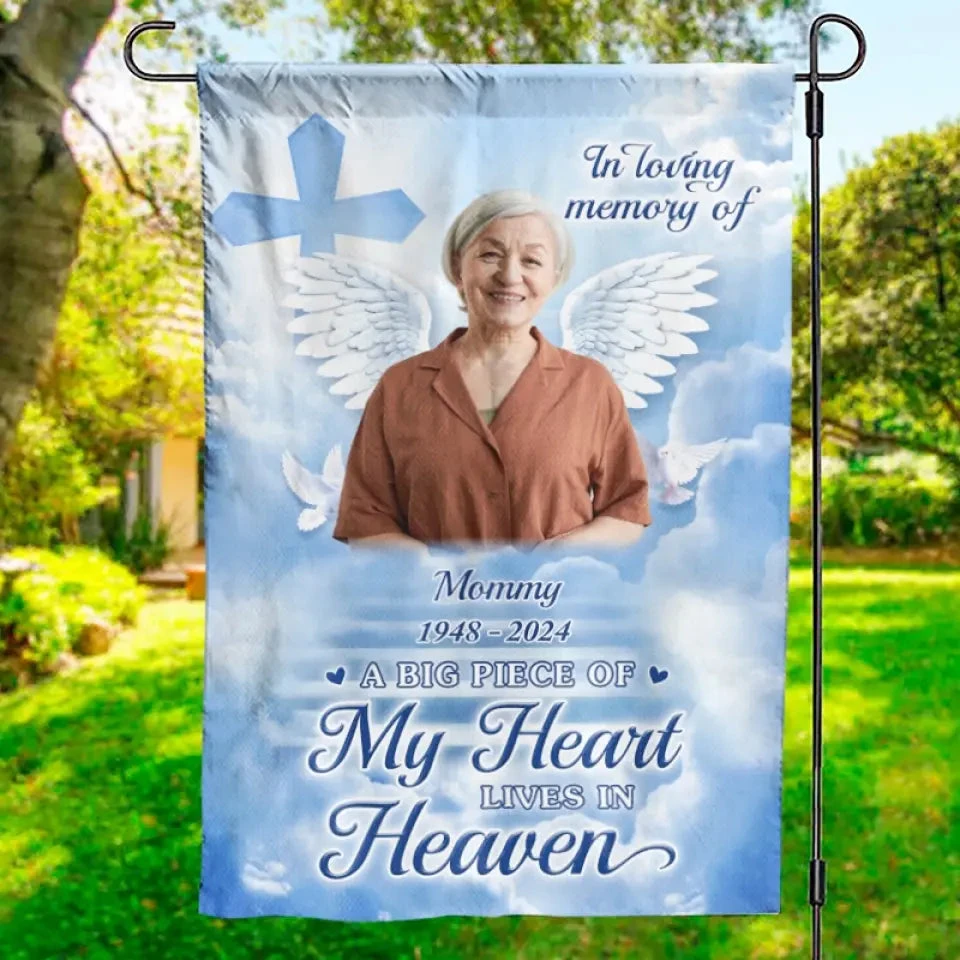 Custom Photo A Big Piece Of My Heart Lives In Heaven - Memorial Personalized Custom Flag - Sympathy Gift For Family Members 1 Custom Photo A Big Piece Of My Heart Lives In Heaven - Memorial Personalized Custom Flag - Sympathy Gift For Family Members