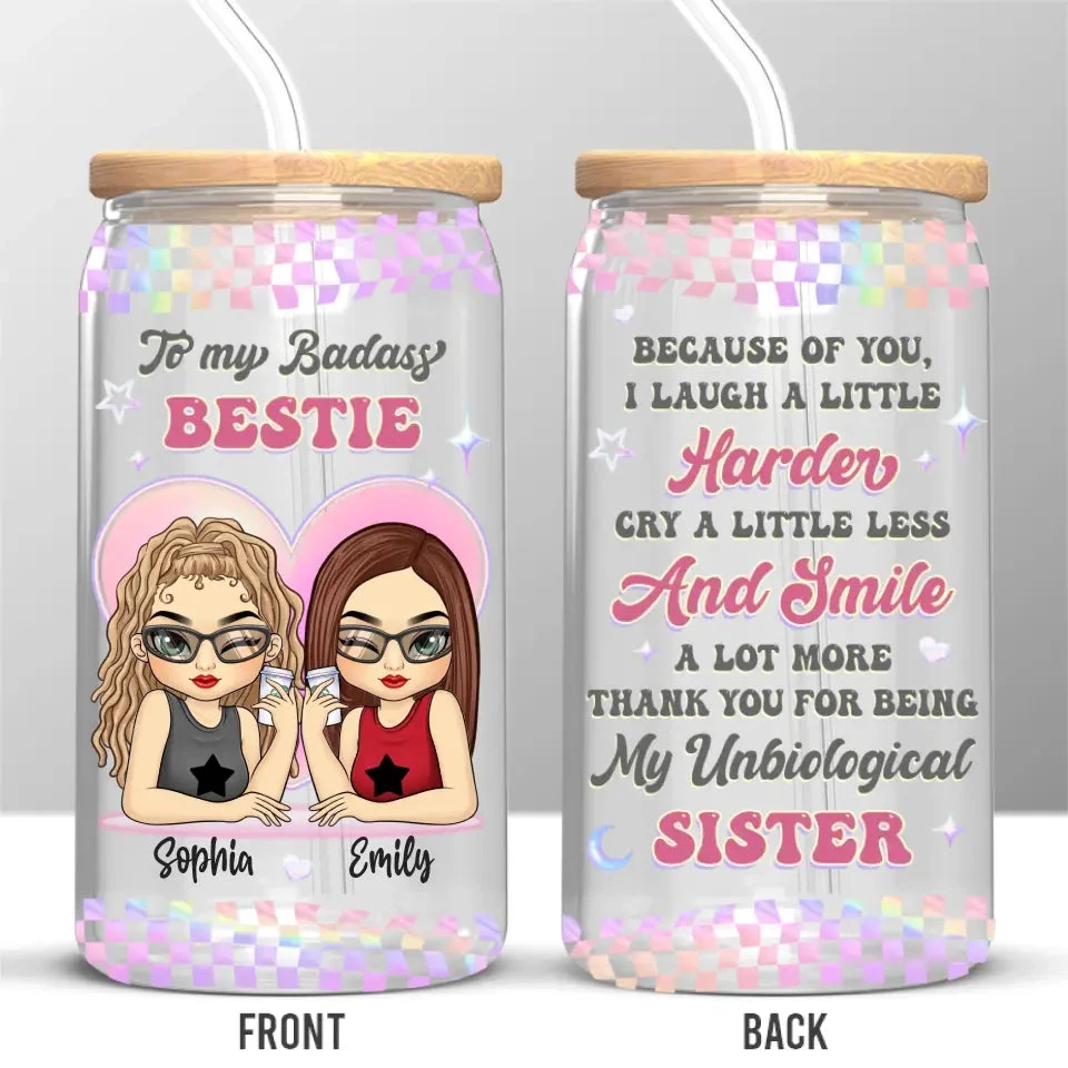 I Love My Crazy Y2K Girl - Bestie Personalized Custom Glass Cup, Iced Coffee Cup - Gift For Best Friends, BFF, Sisters 2 I Love My Crazy Y2K Girl - Bestie Personalized Custom Glass Cup, Iced Coffee Cup - Gift For Best Friends, BFF, Sisters - Image 2