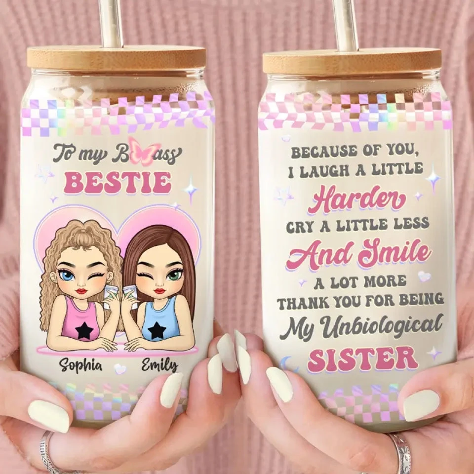 I Love My Crazy Y2K Girl - Bestie Personalized Custom Glass Cup, Iced Coffee Cup - Gift For Best Friends, BFF, Sisters 3 I Love My Crazy Y2K Girl - Bestie Personalized Custom Glass Cup, Iced Coffee Cup - Gift For Best Friends, BFF, Sisters - Image 3