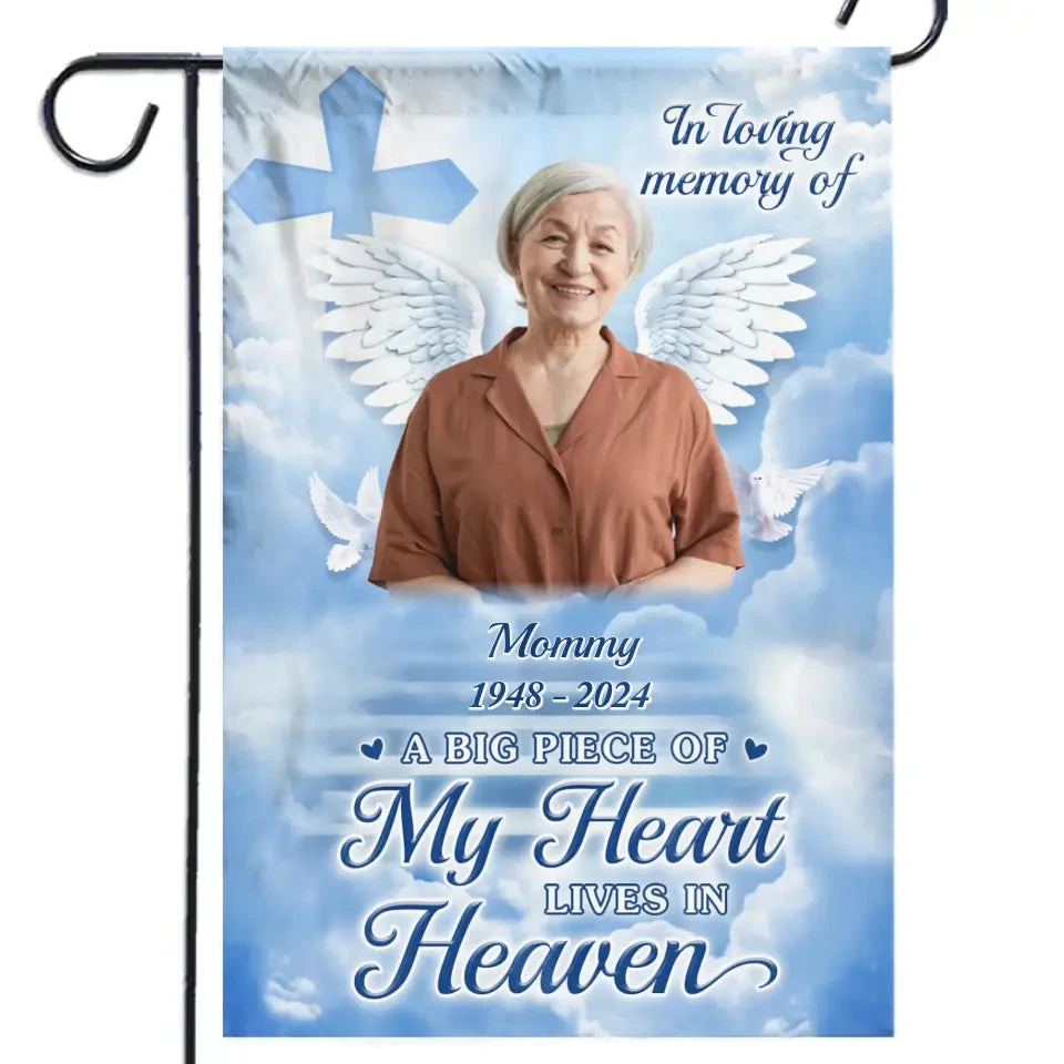 Custom Photo A Big Piece Of My Heart Lives In Heaven - Memorial Personalized Custom Flag - Sympathy Gift For Family Members 2 Custom Photo A Big Piece Of My Heart Lives In Heaven - Memorial Personalized Custom Flag - Sympathy Gift For Family Members - Image 2