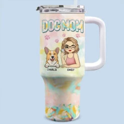 Feline Fine With My Furry Friend - Dog & Cat Personalized 40 Oz Stainless Steel Tumbler With Handle - Gift For Pet Owners, Pet Lovers