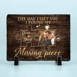 Custom Photo I Found My Missing Piece - Couple Personalized Custom Rectangle Shaped Stone With Stand - Gift For Husband Wife, Anniversary -Pawfect House Store 66a71701253e6