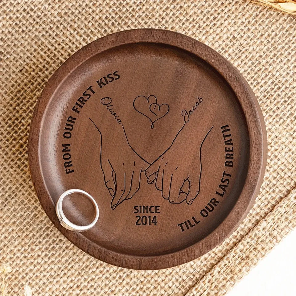 From Our First Kiss Till Our Last Breath - Couple Personalized Custom Wooden Jewelry Dish - Gift For Husband Wife, Anniversary 3 From Our First Kiss Till Our Last Breath - Couple Personalized Custom Wooden Jewelry Dish - Gift For Husband Wife, Anniversary - Image 3