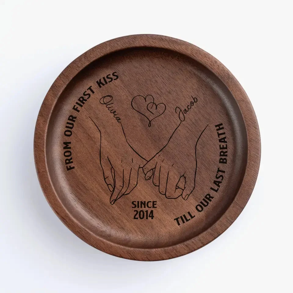 From Our First Kiss Till Our Last Breath - Couple Personalized Custom Wooden Jewelry Dish - Gift For Husband Wife, Anniversary 2 From Our First Kiss Till Our Last Breath - Couple Personalized Custom Wooden Jewelry Dish - Gift For Husband Wife, Anniversary - Image 2