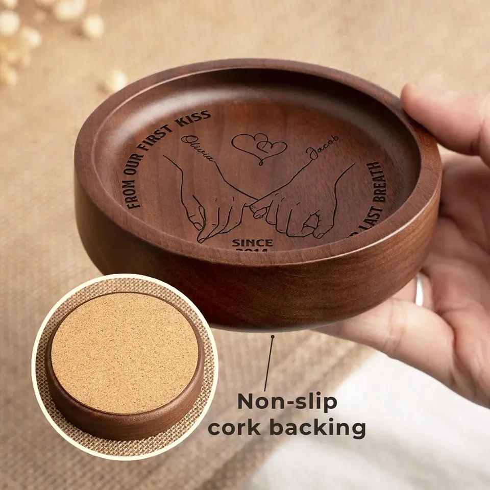From Our First Kiss Till Our Last Breath - Couple Personalized Custom Wooden Jewelry Dish - Gift For Husband Wife, Anniversary 4 From Our First Kiss Till Our Last Breath - Couple Personalized Custom Wooden Jewelry Dish - Gift For Husband Wife, Anniversary - Image 4