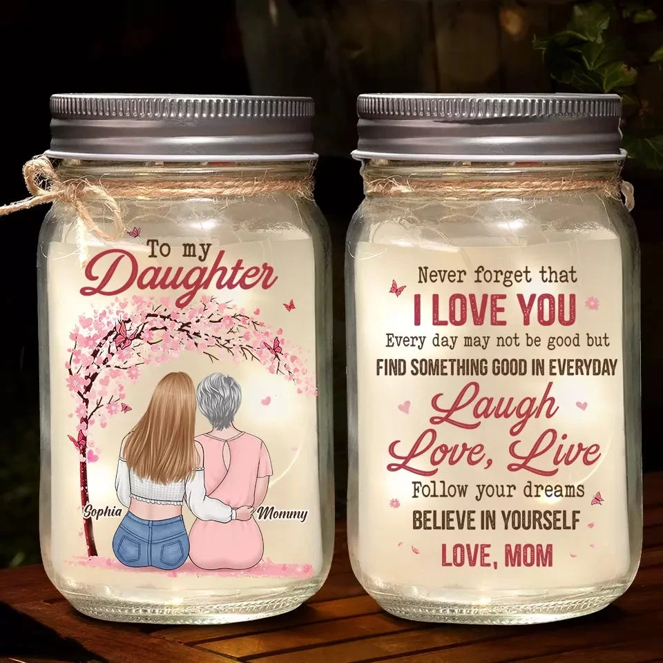Life Is Beautiful With My Daughter - Family Personalized Custom Mason Jar Light - Gift For Mom, Daughter 1 Life Is Beautiful With My Daughter - Family Personalized Custom Mason Jar Light - Gift For Mom, Daughter