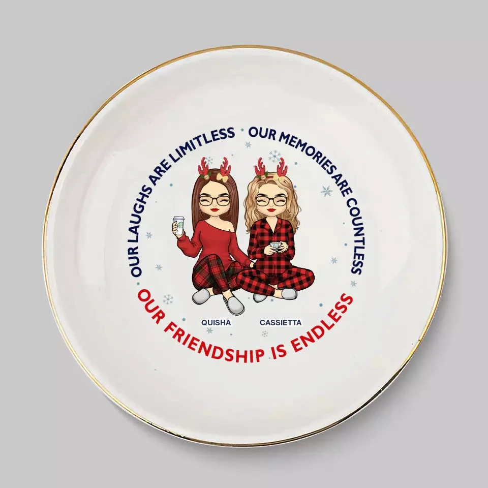 Our Friendship Is Endless - Bestie Personalized Custom Jewelry Dish - Christmas Gift For Best Friends, BFF, Sisters 2 Our Friendship Is Endless - Bestie Personalized Custom Jewelry Dish - Christmas Gift For Best Friends, BFF, Sisters - Image 2