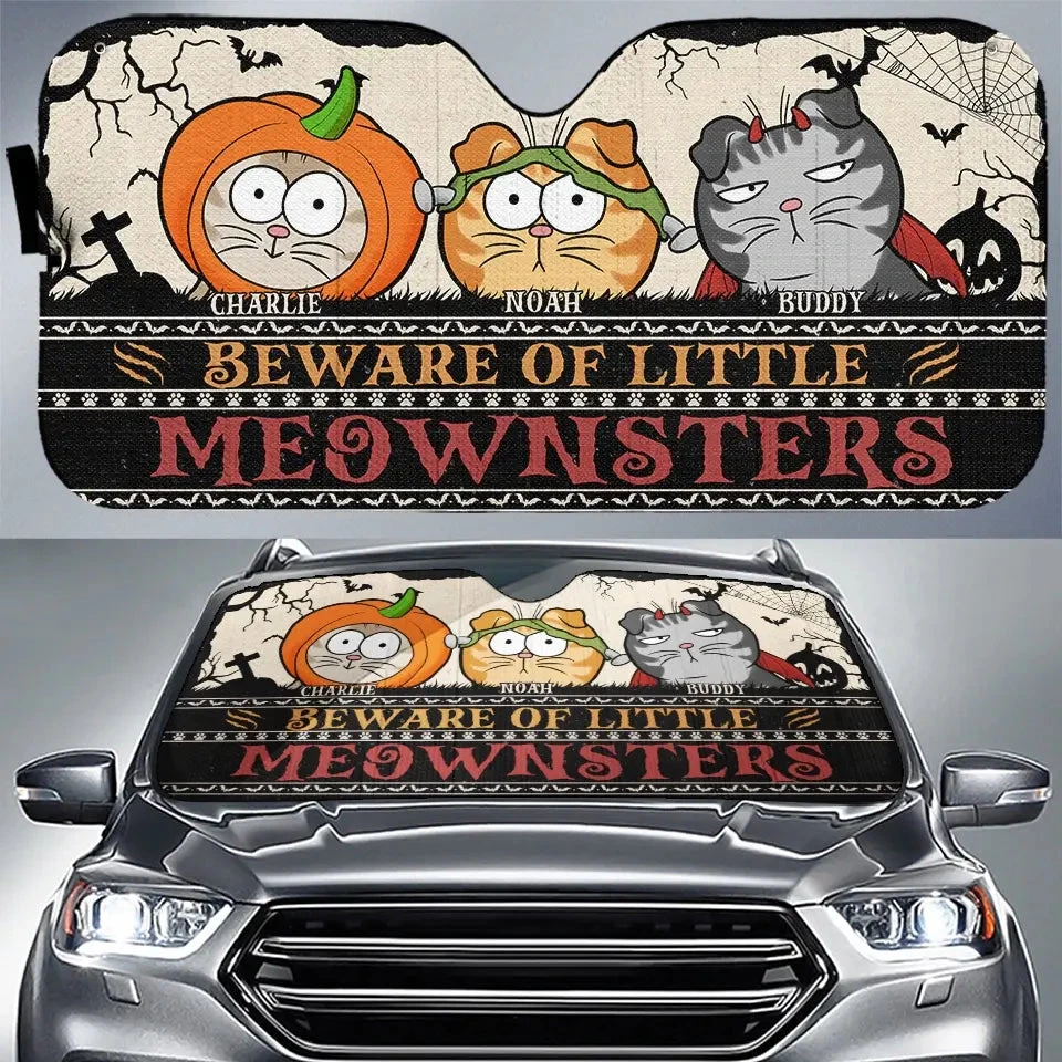 Beware Of Little Meownster - Cat Personalized Custom Auto Windshield Sunshade, Car Window Protector - Halloween Gift For Pet Owners, Pet Lovers 1 Beware Of Little Meownster - Cat Personalized Custom Auto Windshield Sunshade, Car Window Protector - Halloween Gift For Pet Owners, Pet Lovers