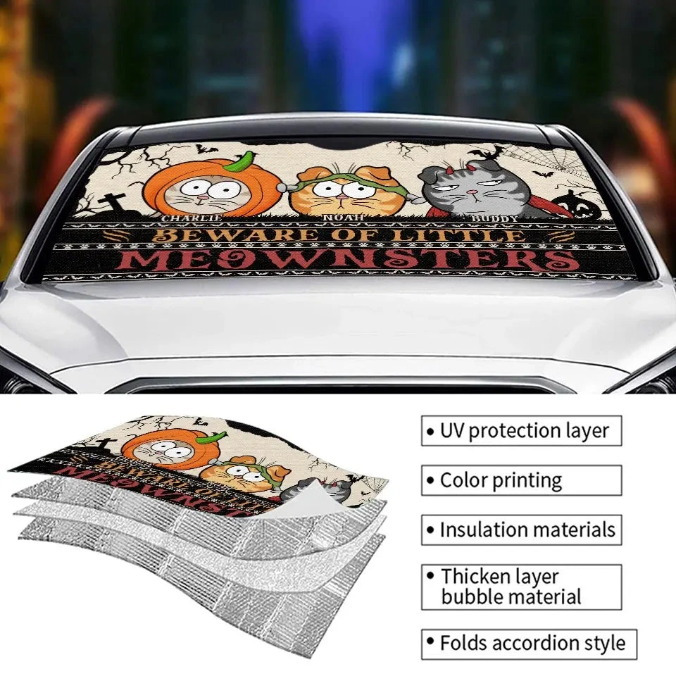Beware Of Little Meownster - Cat Personalized Custom Auto Windshield Sunshade, Car Window Protector - Halloween Gift For Pet Owners, Pet Lovers 4 Beware Of Little Meownster - Cat Personalized Custom Auto Windshield Sunshade, Car Window Protector - Halloween Gift For Pet Owners, Pet Lovers - Image 4