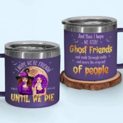 Besties For Life, The Bond Never Fades - Bestie Personalized Custom 14oz Stainless Steel Tumbler With Handle - Halloween Gift For Best Friends, BFF, Sisters