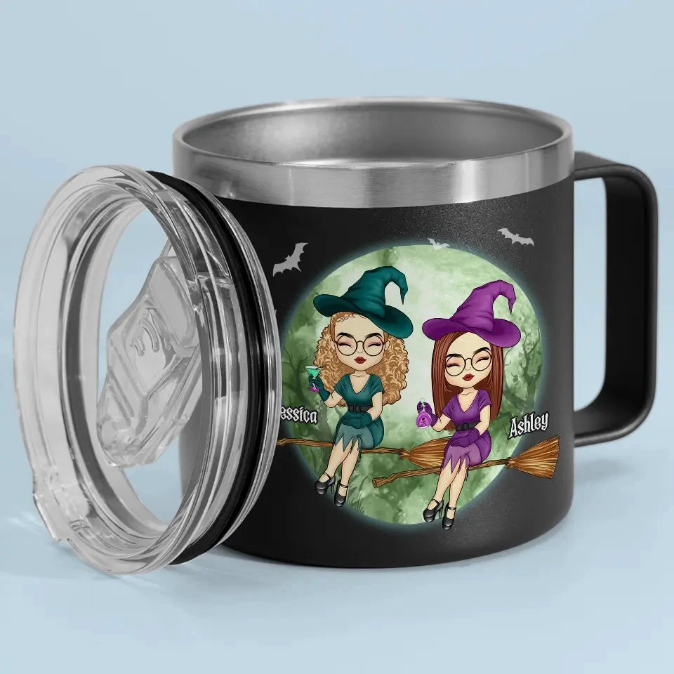 We Are Classy Witches - Bestie Personalized Custom 14oz Stainless Steel Tumbler With Handle - Halloween Gift For Best Friends, BFF, Sisters 2 We Are Classy Witches - Bestie Personalized Custom 14oz Stainless Steel Tumbler With Handle - Halloween Gift For Best Friends, BFF, Sisters - Image 2