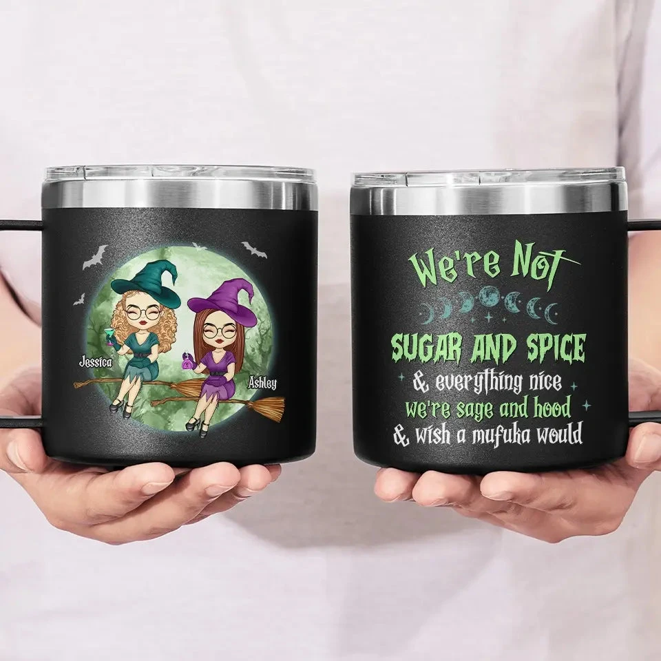 We Are Classy Witches - Bestie Personalized Custom 14oz Stainless Steel Tumbler With Handle - Halloween Gift For Best Friends, BFF, Sisters 3 We Are Classy Witches - Bestie Personalized Custom 14oz Stainless Steel Tumbler With Handle - Halloween Gift For Best Friends, BFF, Sisters - Image 3