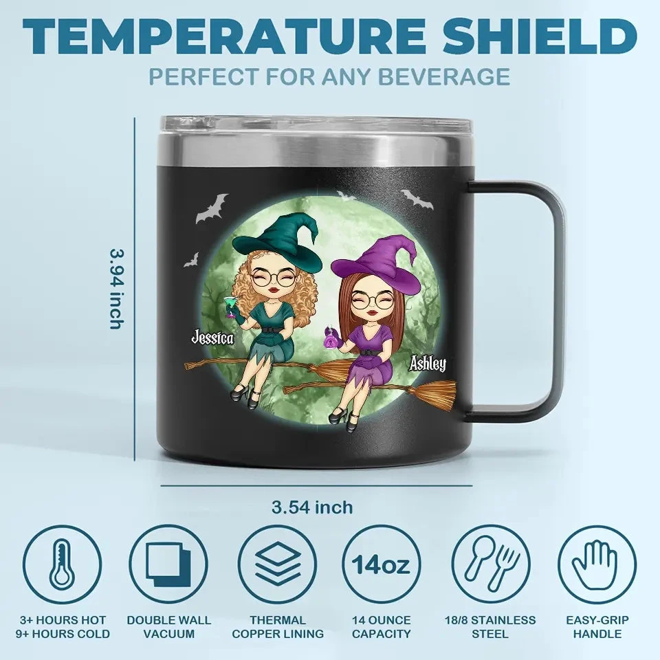 We Are Classy Witches - Bestie Personalized Custom 14oz Stainless Steel Tumbler With Handle - Halloween Gift For Best Friends, BFF, Sisters 4 We Are Classy Witches - Bestie Personalized Custom 14oz Stainless Steel Tumbler With Handle - Halloween Gift For Best Friends, BFF, Sisters - Image 4