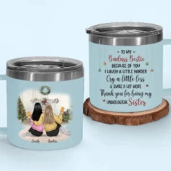 Thank You For Being My Unbiological Sister - Bestie Personalized Custom 14oz Stainless Steel Tumbler With Handle - Gift For Best Friends, BFF, Sisters -Pawfect House Store 66bd6f607cddb